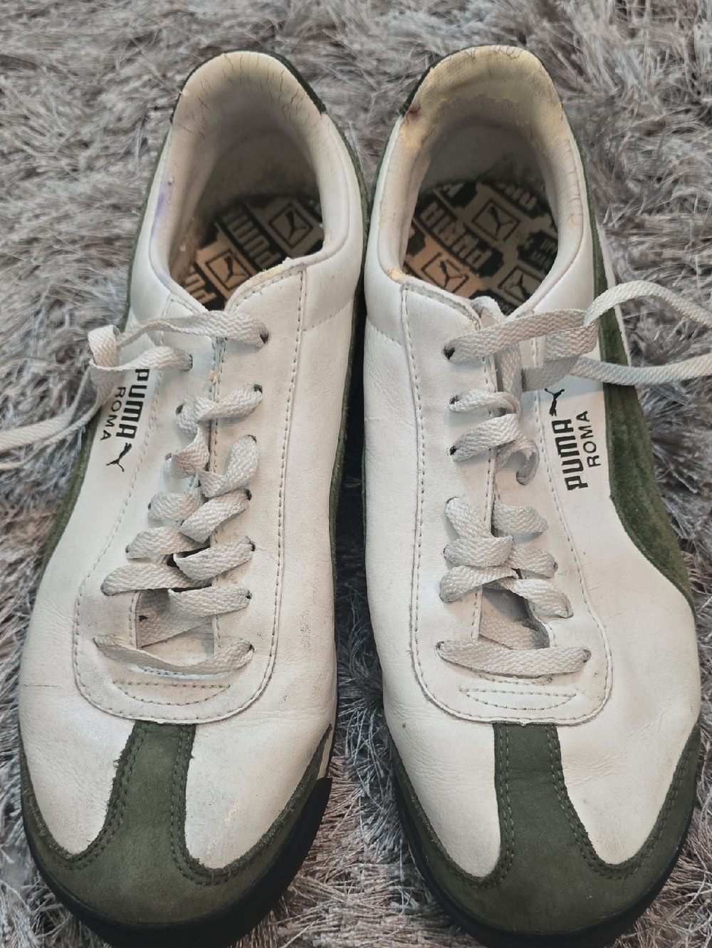 Puma Roma White and Olive Green Men's Sneakers